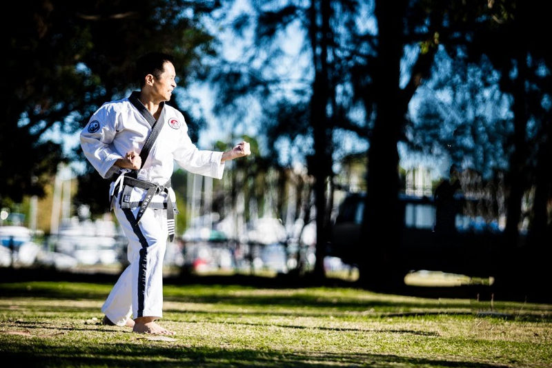 Colin Wee Author practising Karate Kata Bassai